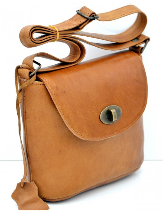 Antique Collection - Midi Crossbody & Messenger Bag with Metal Turnlock (Camel Tan)