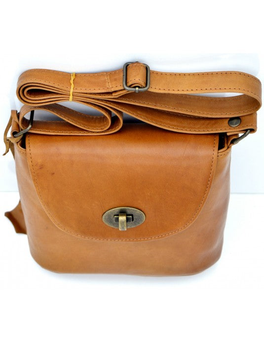 Antique Collection - Midi Crossbody & Messenger Bag with Metal Turnlock (Camel Tan)