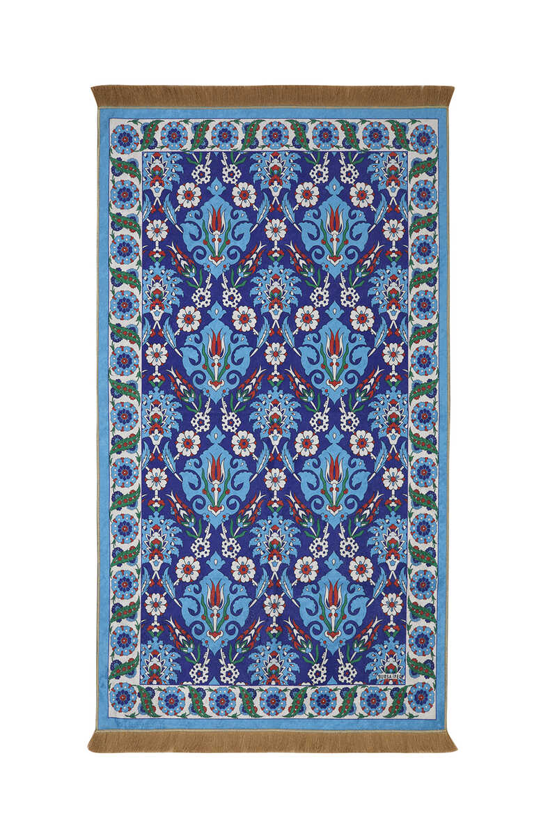 KHALILAH Velvet Prayer Rug  Saxon Blue