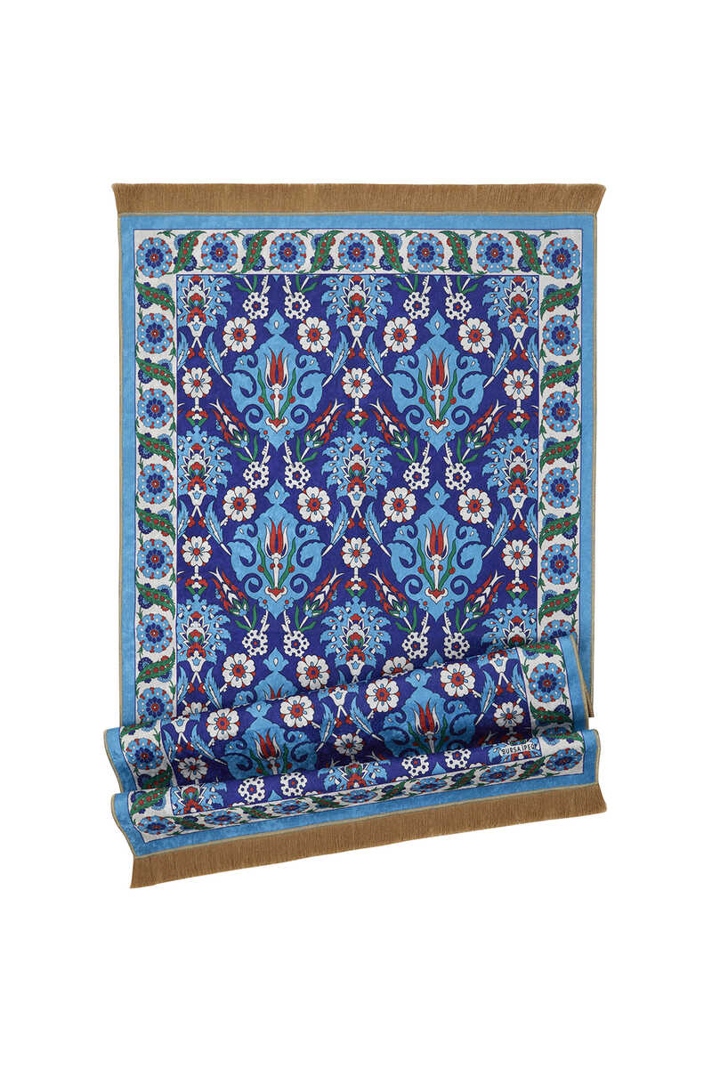 KHALILAH Velvet Prayer Rug  Saxon Blue