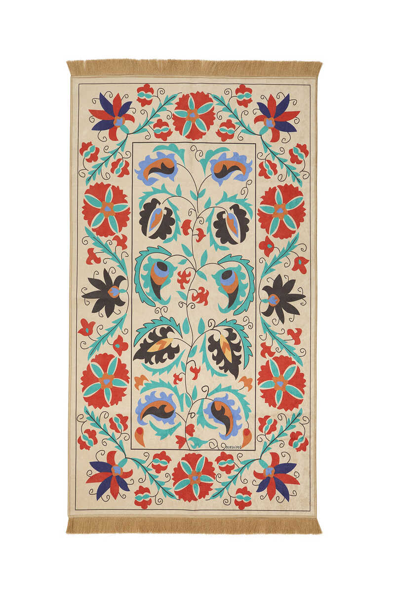 KHALILAH Velvet Prayer Rug  Cream