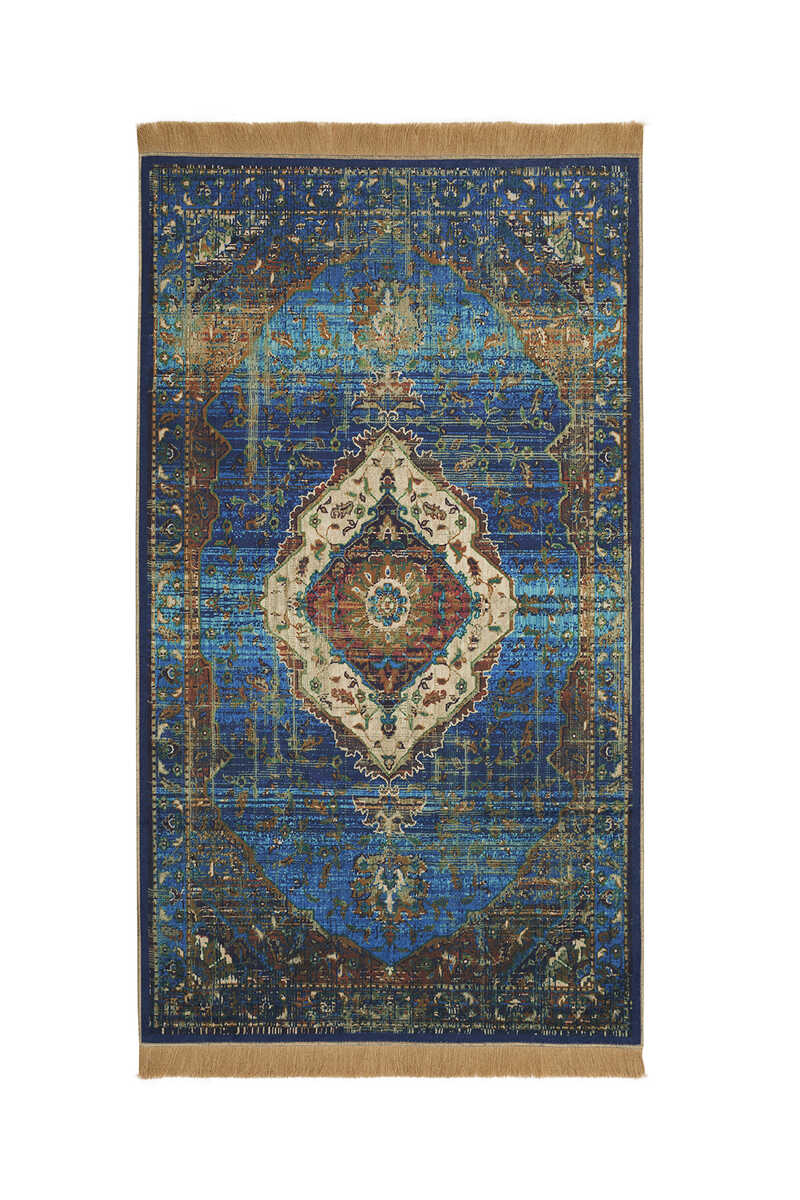 KHALILAH Velvet Prayer Rug Blue