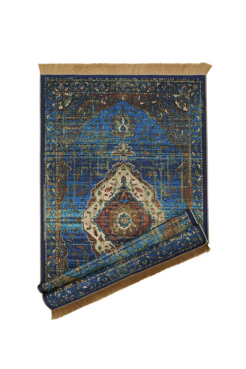 KHALILAH Velvet Prayer Rug Blue