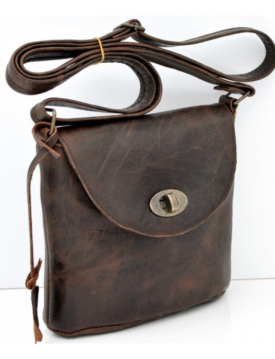 Antique Collection - Midi Crossbody & Messenger Bag with Metal Turnlock (Camel Tan)