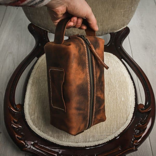 Natural Leather Doppkit- Toilet Bag