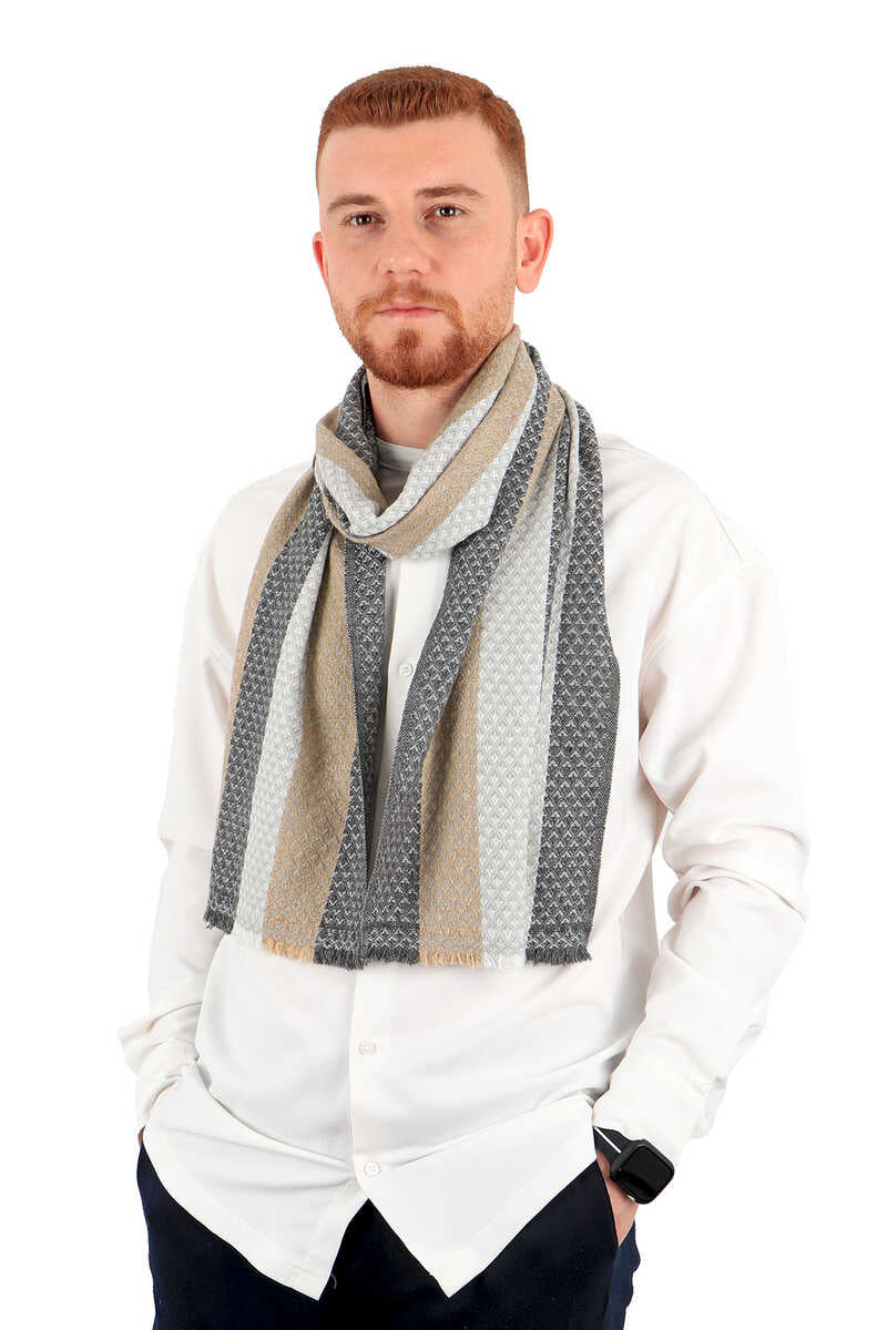 Anthracite Gray Patterned Men's Wool Scarf